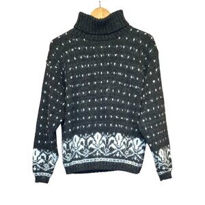 Womens ALPS Gray & White Wool Blend Turtleneck Sweater